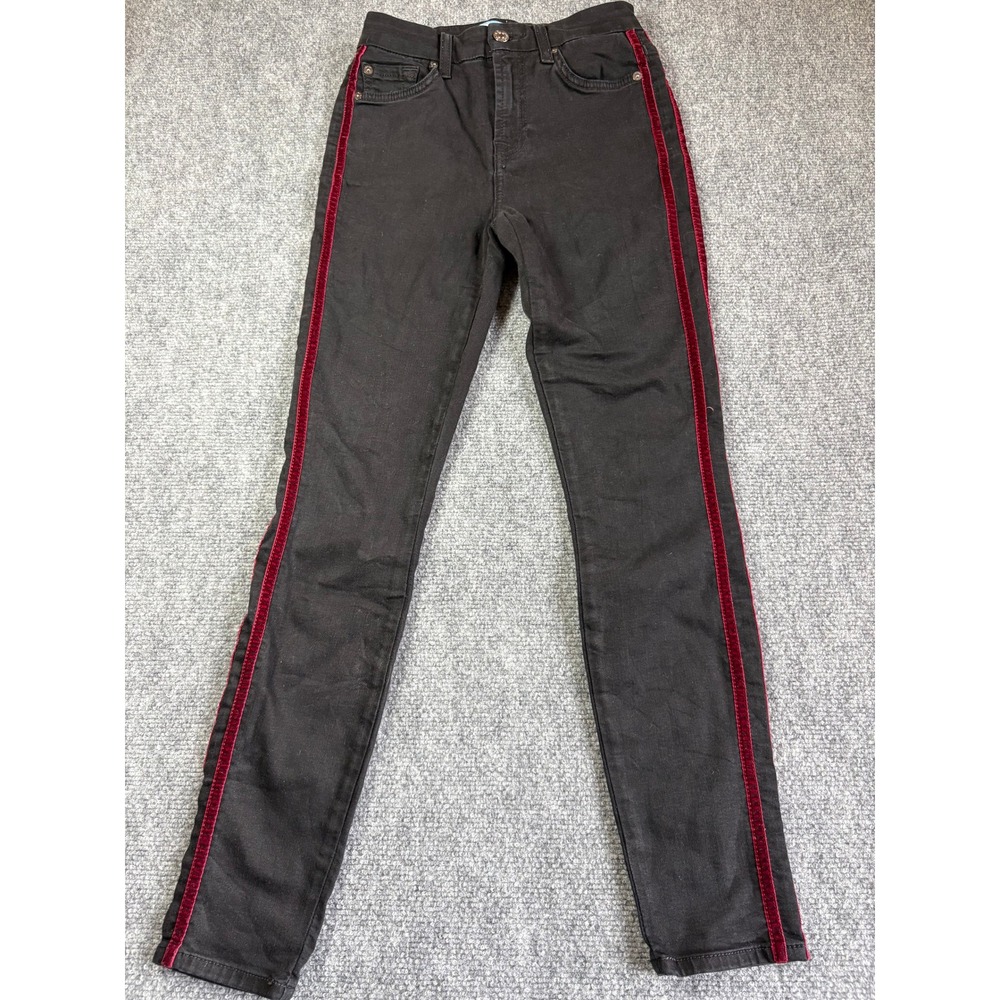 7 For All Mankind b(air) High Waist Ankle Skinny Jeans Black Velvet Stripe 24